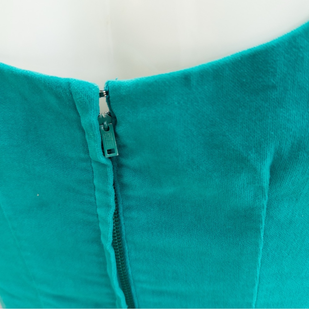 Vintage 1950s Joan Miller for Glen Teal Cotton Velveteen Sheath Dress ~24” waist - Picture 4 of 9